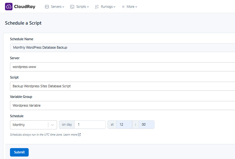 Screenshot of the location of Schedules in CloudRay's Interface