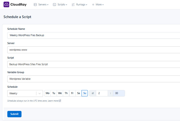 Screenshot of the location of Schedules in CloudRay's Interface