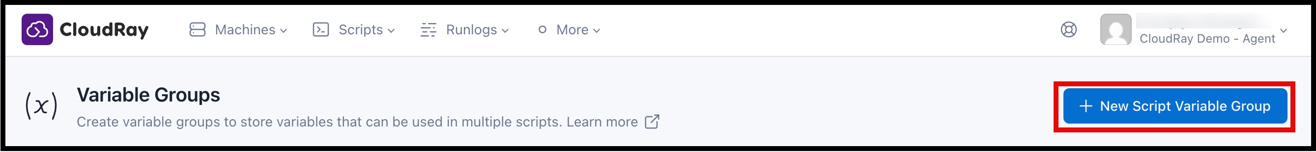 Screenshot of adding a new variable in CloudRay