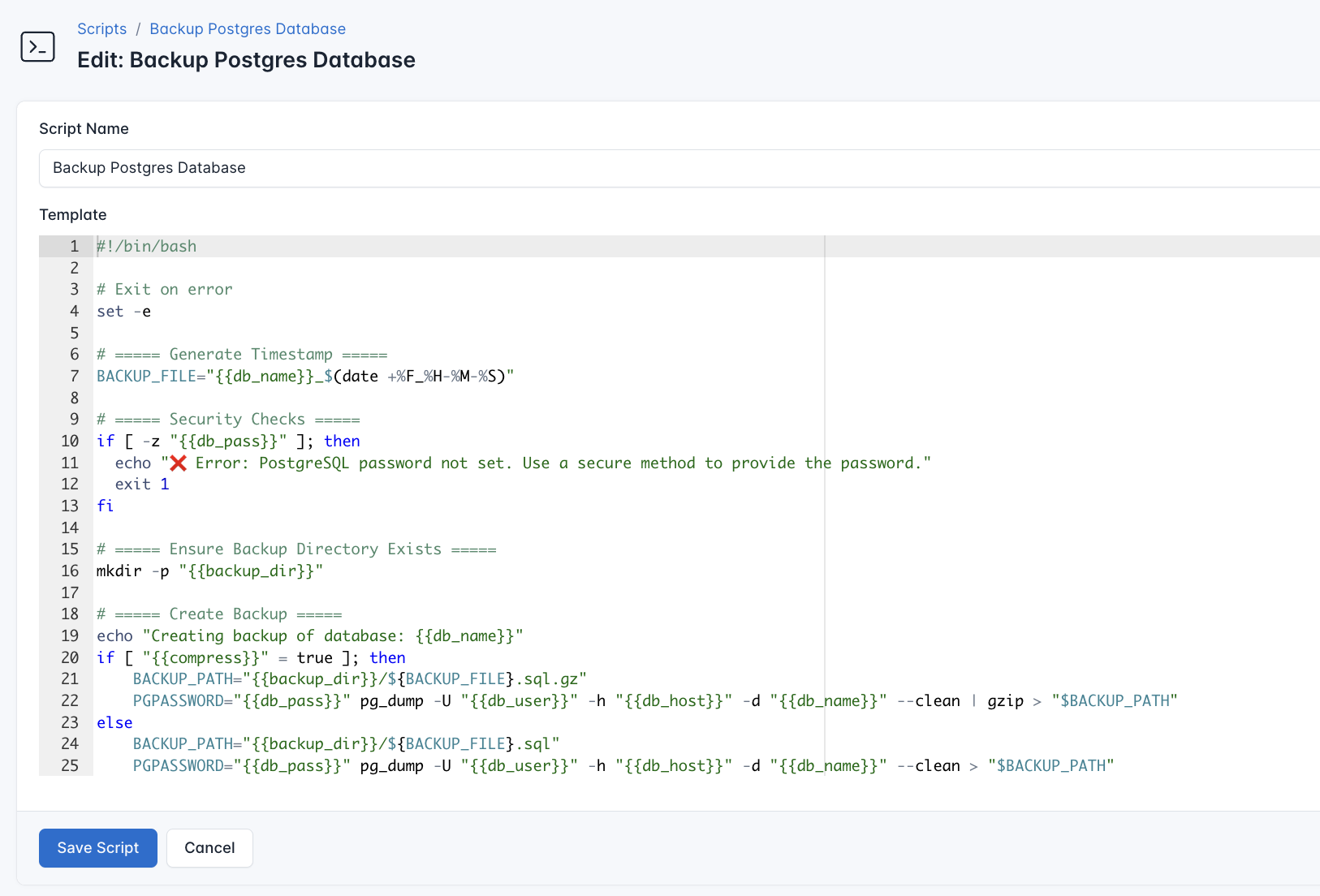 screenshot of backup script
