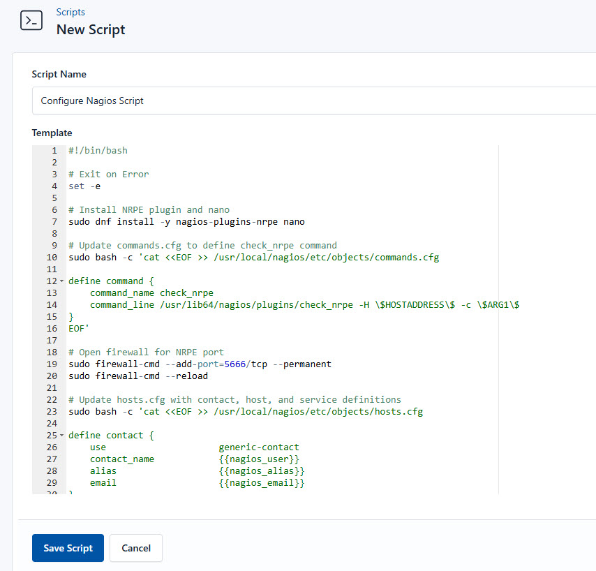 Screenshot of adding the setup script