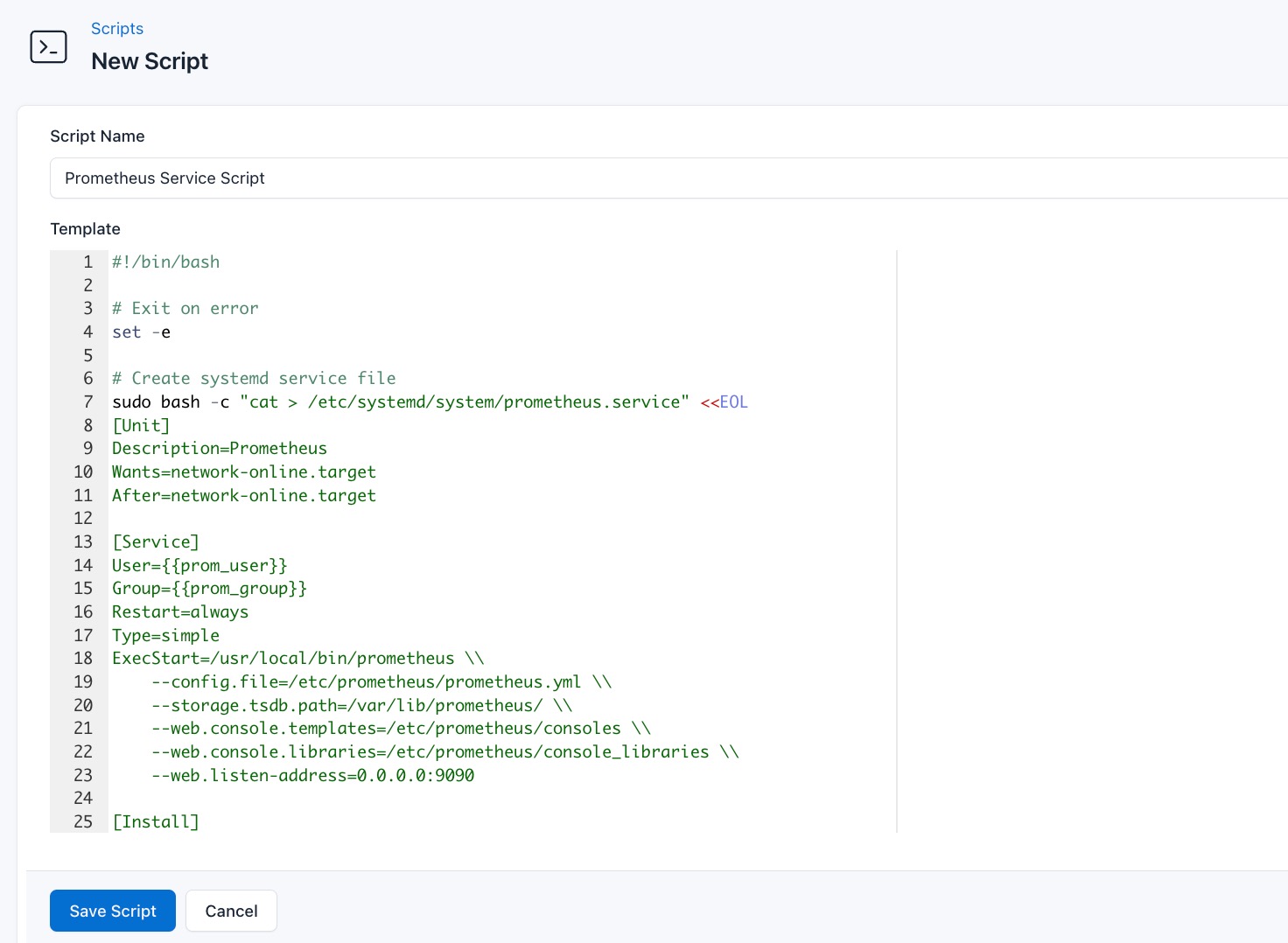 Screenshot of configuring Prometheus