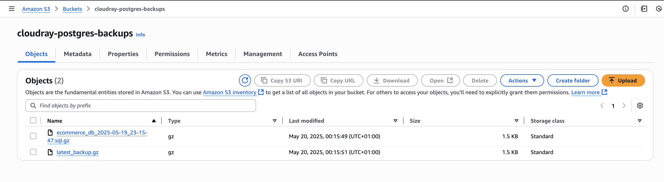Screenshot of confirmations on AWS
