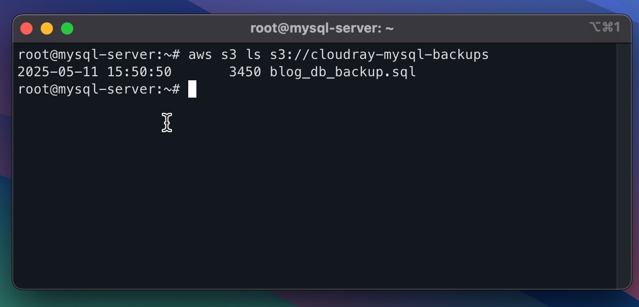screenshot showing successful backup to s3