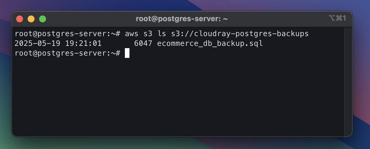 screenshot showing successful backup to s3