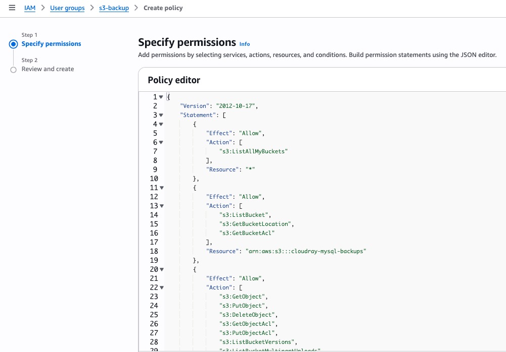Screenshot of creating permission