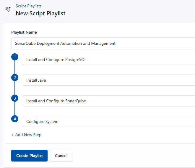 Screenshot of creating script playlist