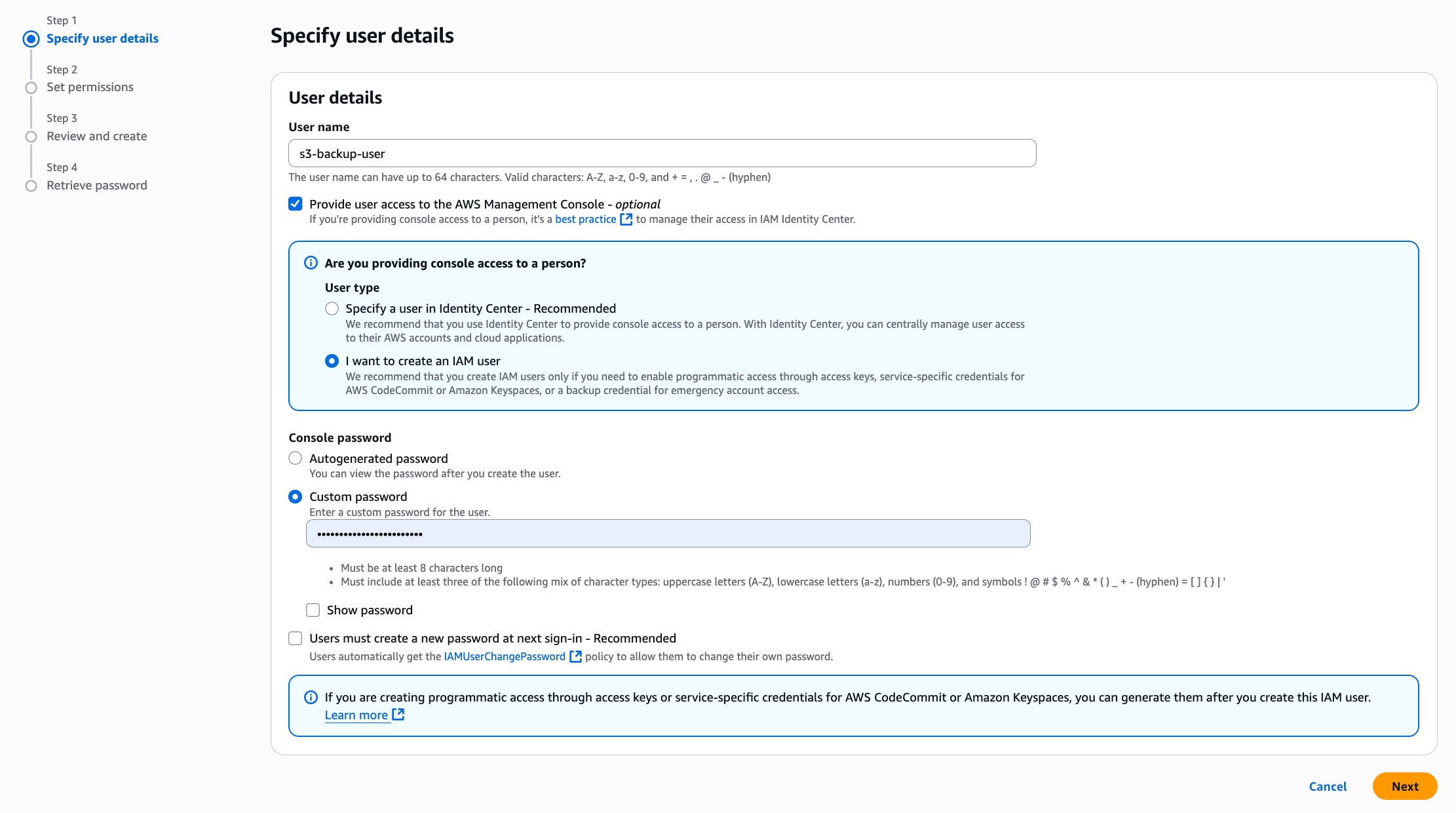 screenshot of a creating a user process