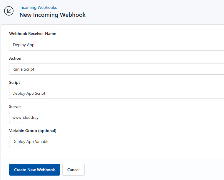 Screenshot of creating a webhook