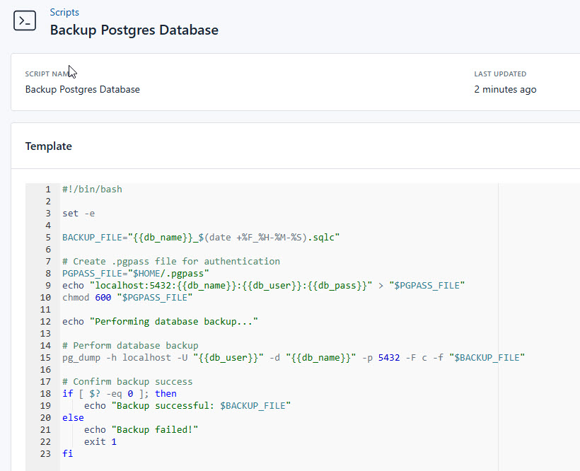 Screenshot of backing up the database