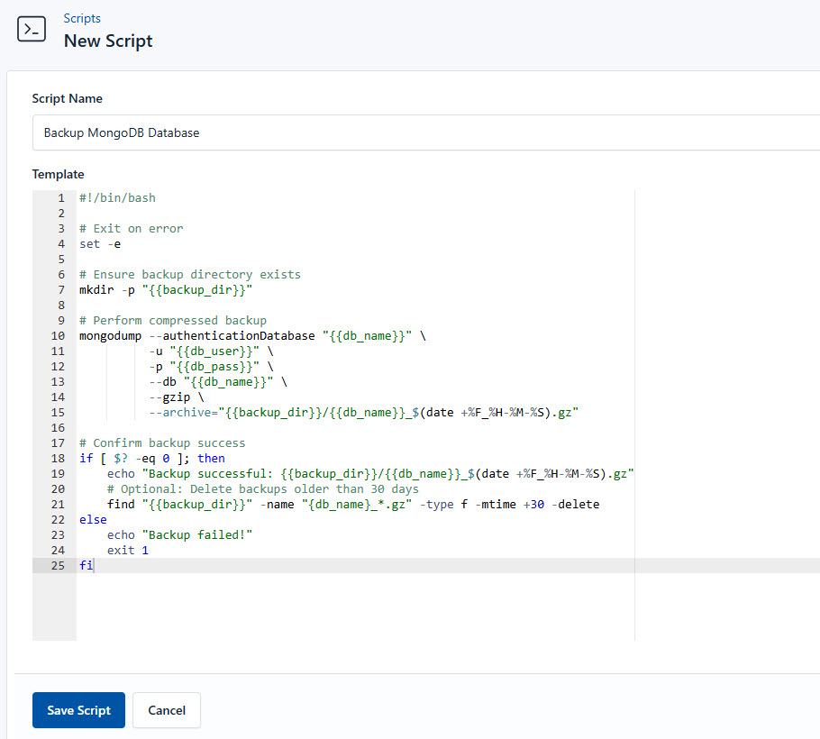 Screenshot of backing up the database