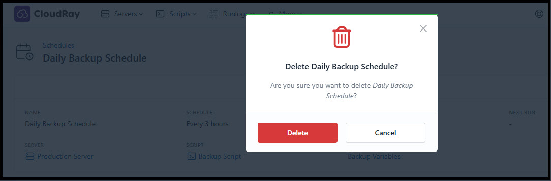 Screenshot of editing a schedules