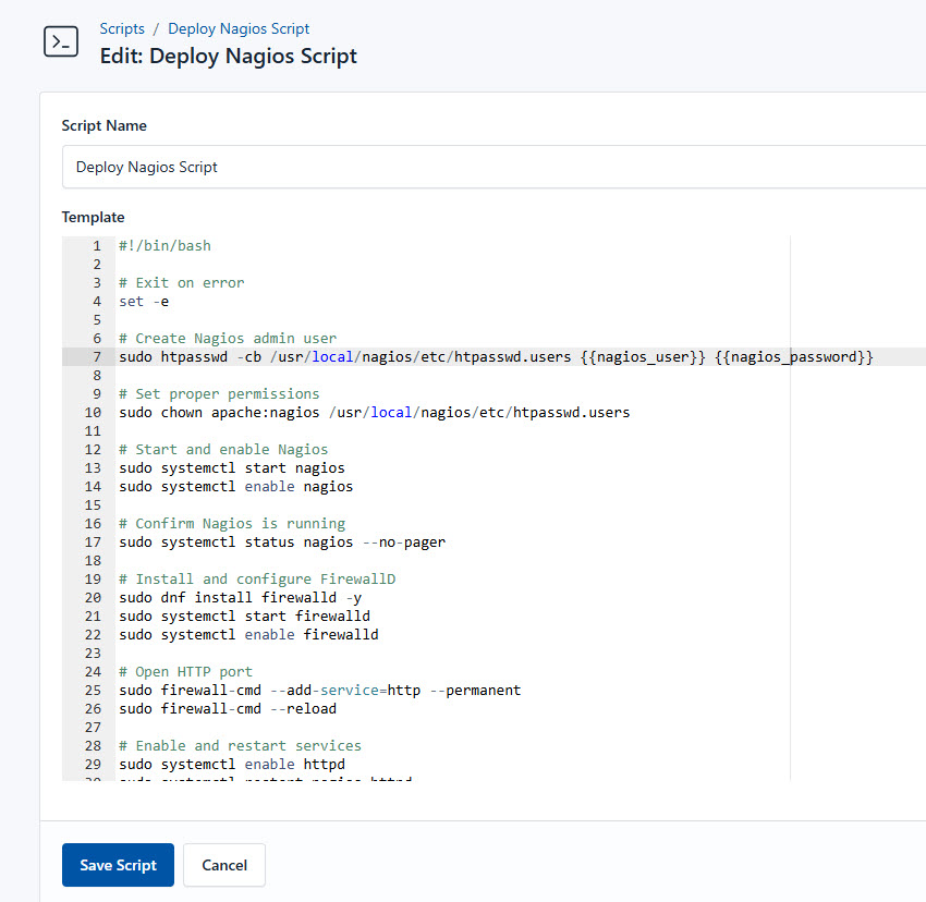 Screenshot of deploying Nagios