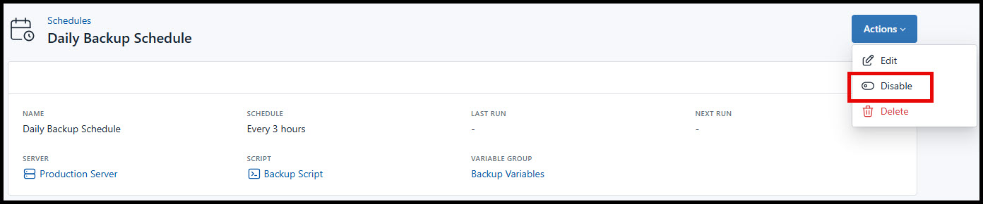 Screenshot of editing a schedules