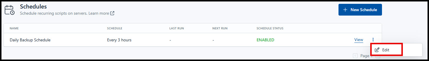 Screenshot of editing a schedules