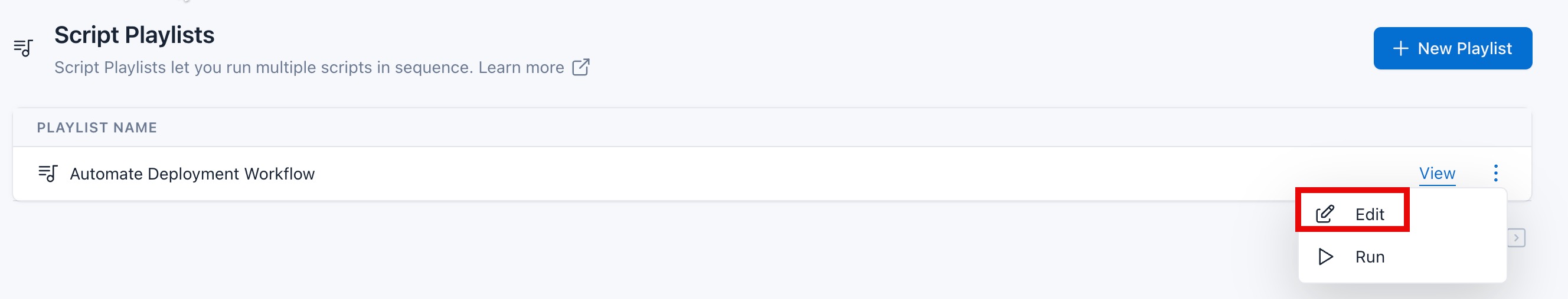 Screenshot showing script playlists