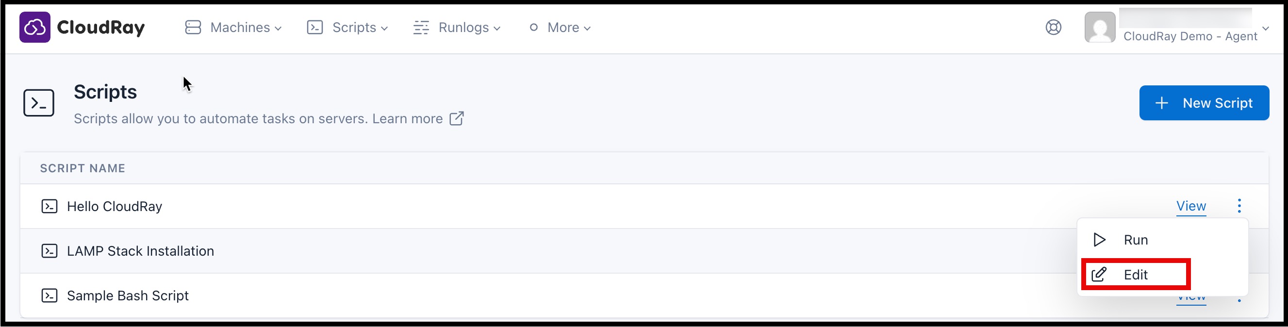 Screenshot of adding a new scipt