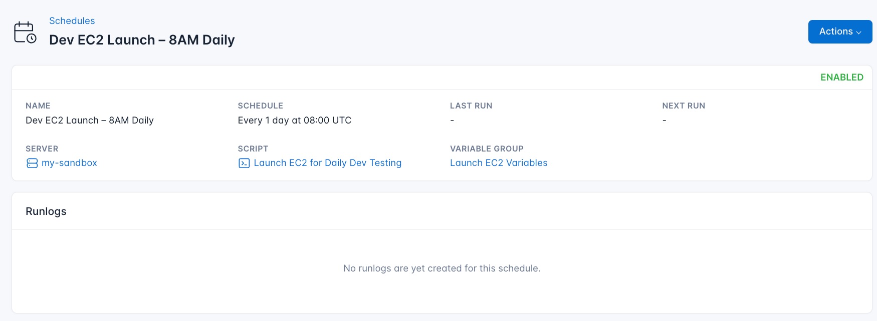 Screenshot of the location of enabled schedule