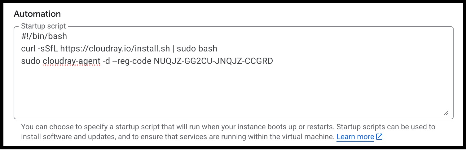 GCP Startup Script Field