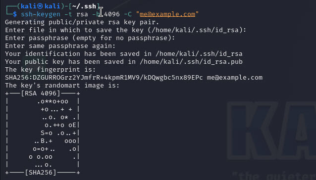 Screenshot for generating an SSH Key