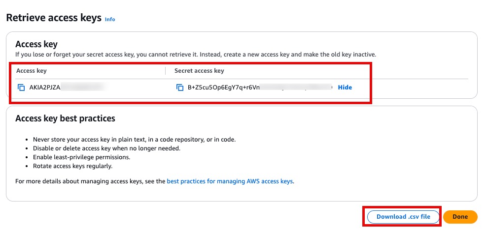 Screenshot to copy and get access key