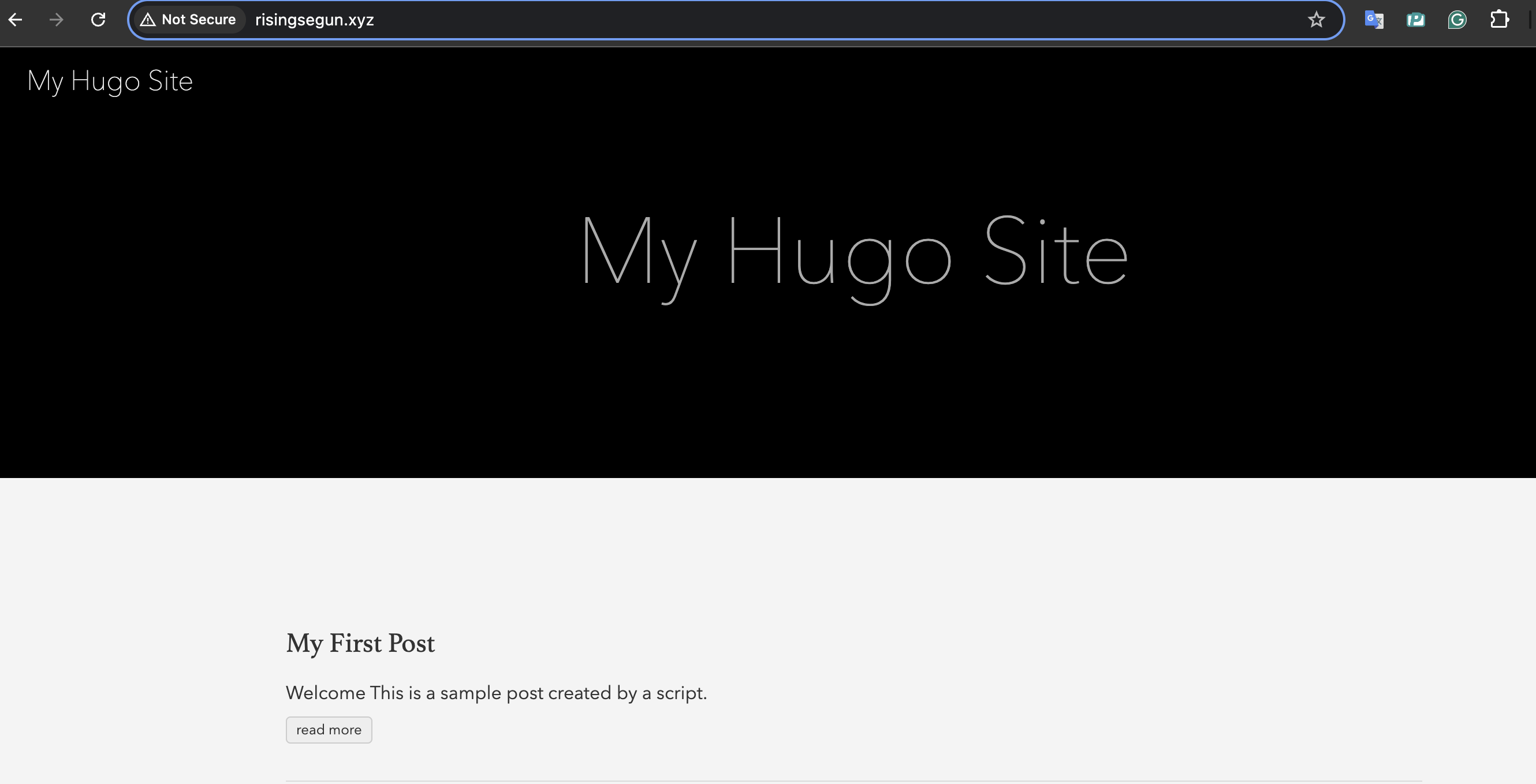 Screenshot showing Hugo Site running
