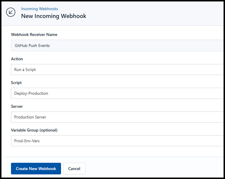 Screenshot of adding a new incoming webhook