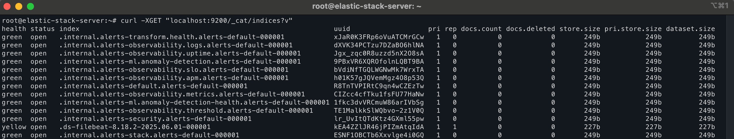 Filebeat showing indices