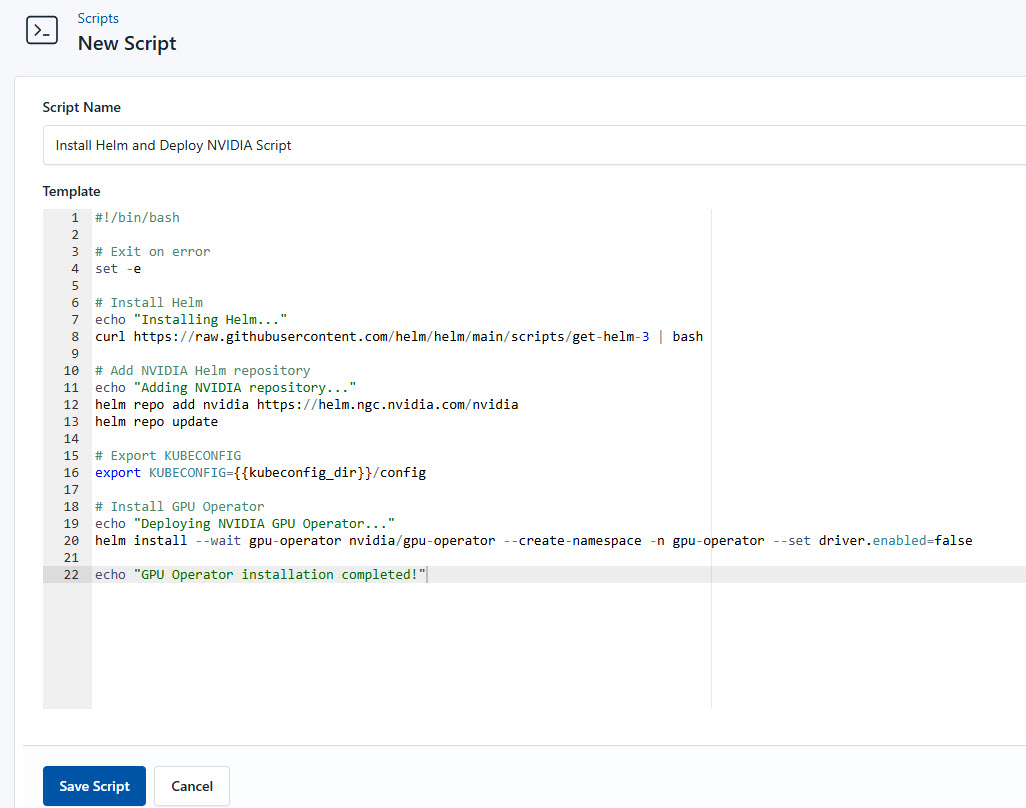 Screenshot of deploying Nvidia
