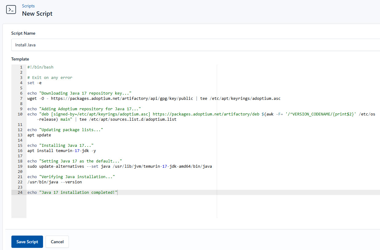 Screenshot of installing java