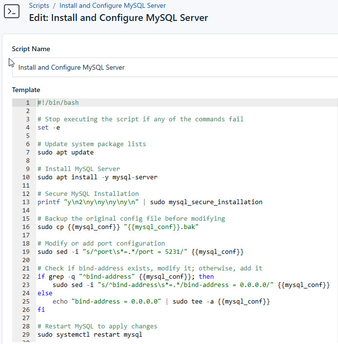 Screenshot of adding a new setup script