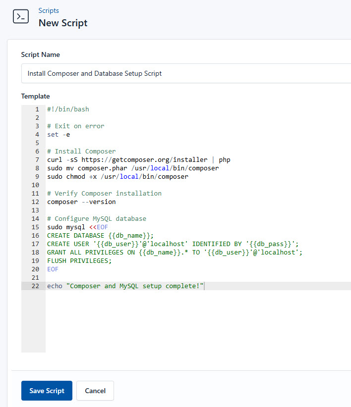 Screenshot of installing composer and database setup
