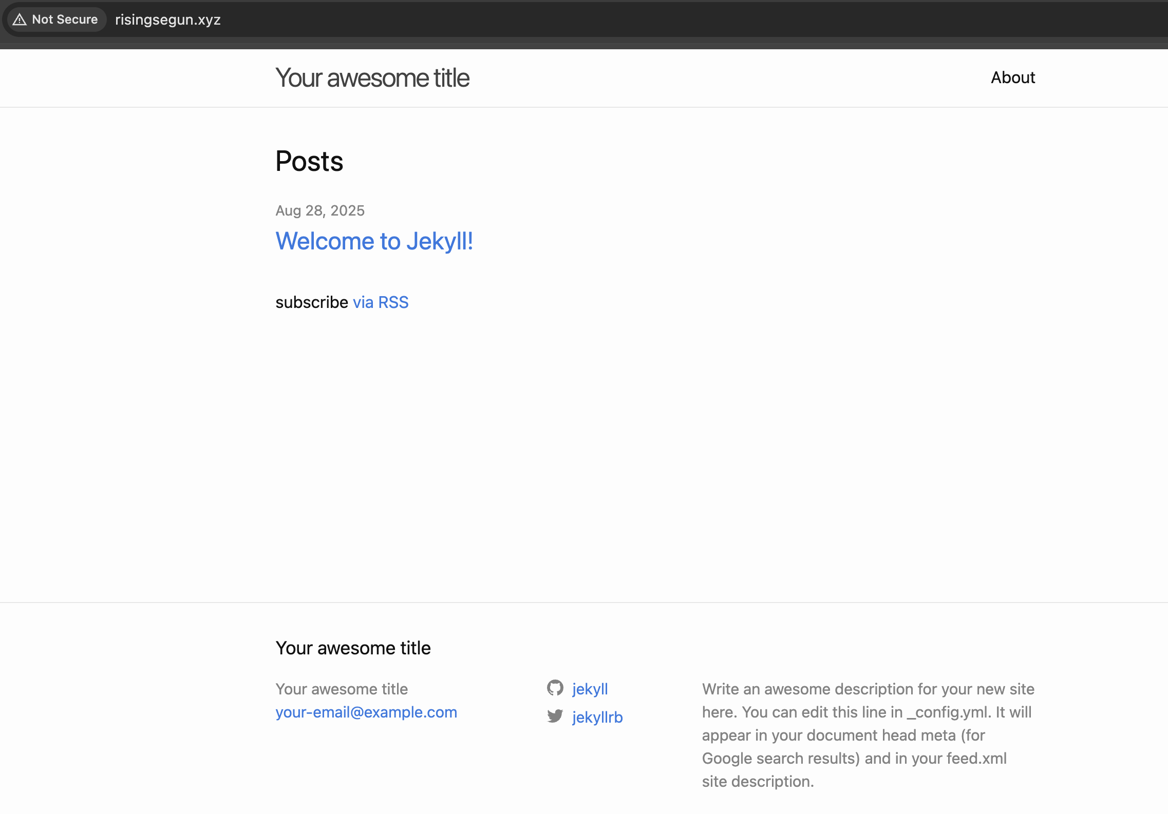 Screenshot showing Jekyll Site running