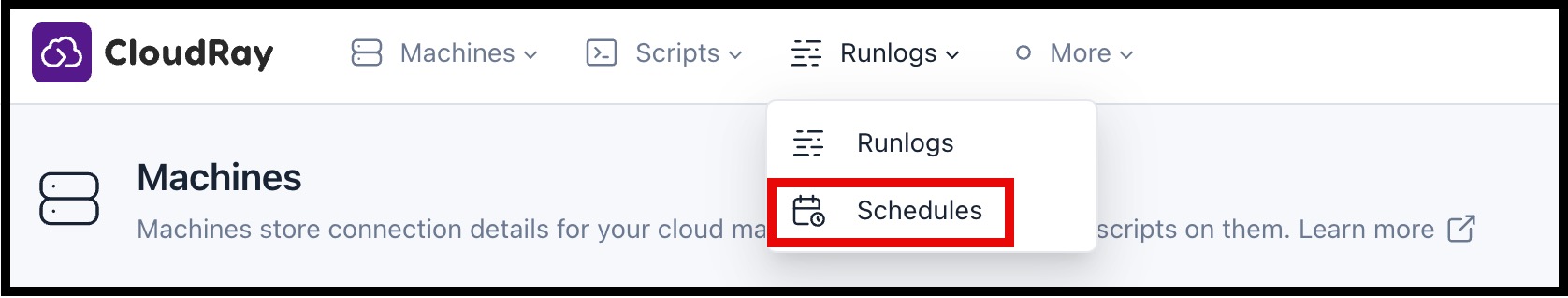 Screenshot of locating schedules
