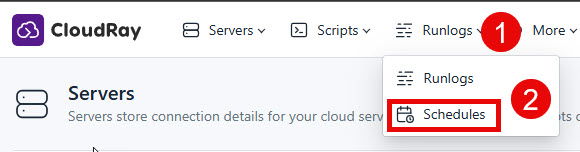 Screenshot of the location of Schedules in CloudRay's Interface