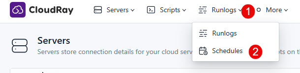 Screenshot of the location of Schedules in CloudRay's Interface
