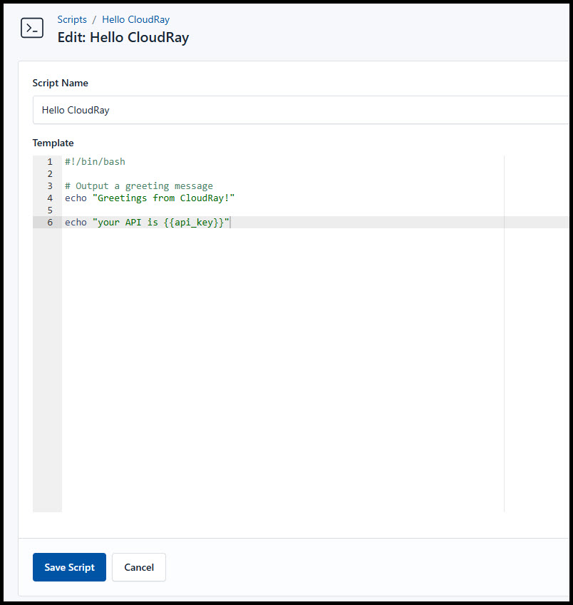 Screenshot of adding a new scipt
