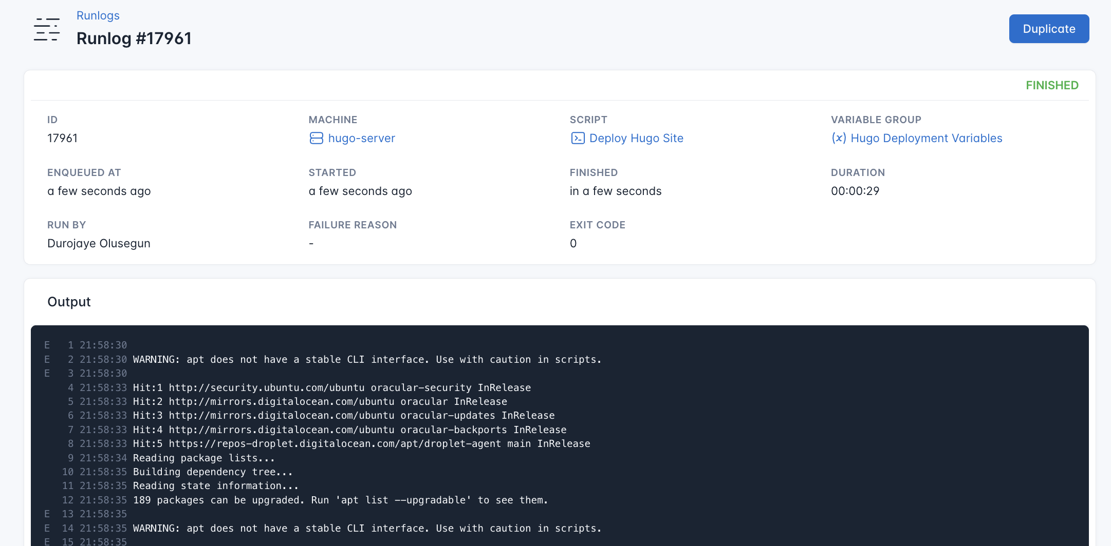 Screenshot of the output of the setup Nextjs script