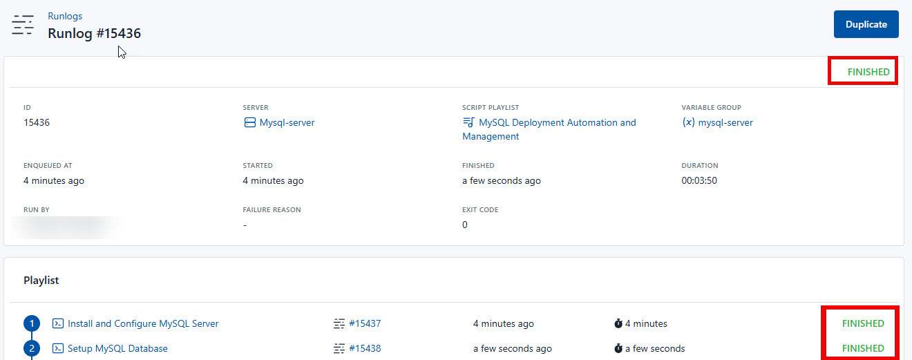 Screenshot of the result of all the script from the script playlist