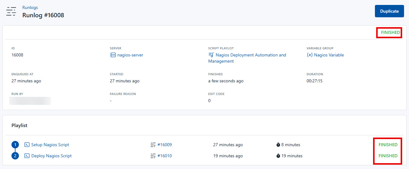 Screenshot of the result of all the script from the script playlist