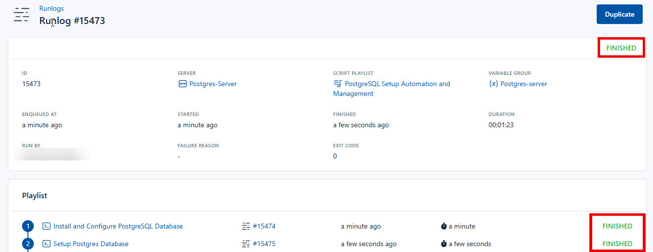 Screenshot of the result of all the script from the script playlist