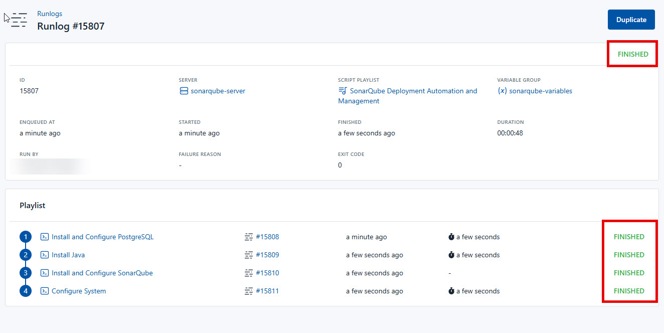 Screenshot of the result of all the script from the script playlist