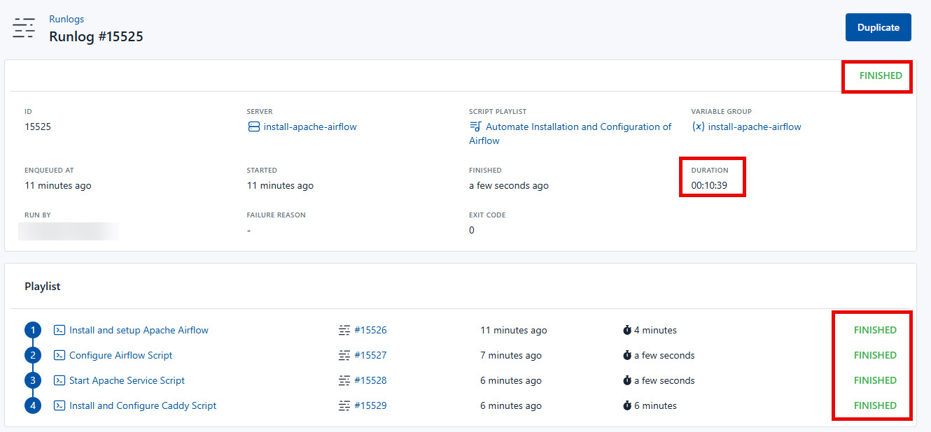 Screenshot of the result of all the script from the script playlist
