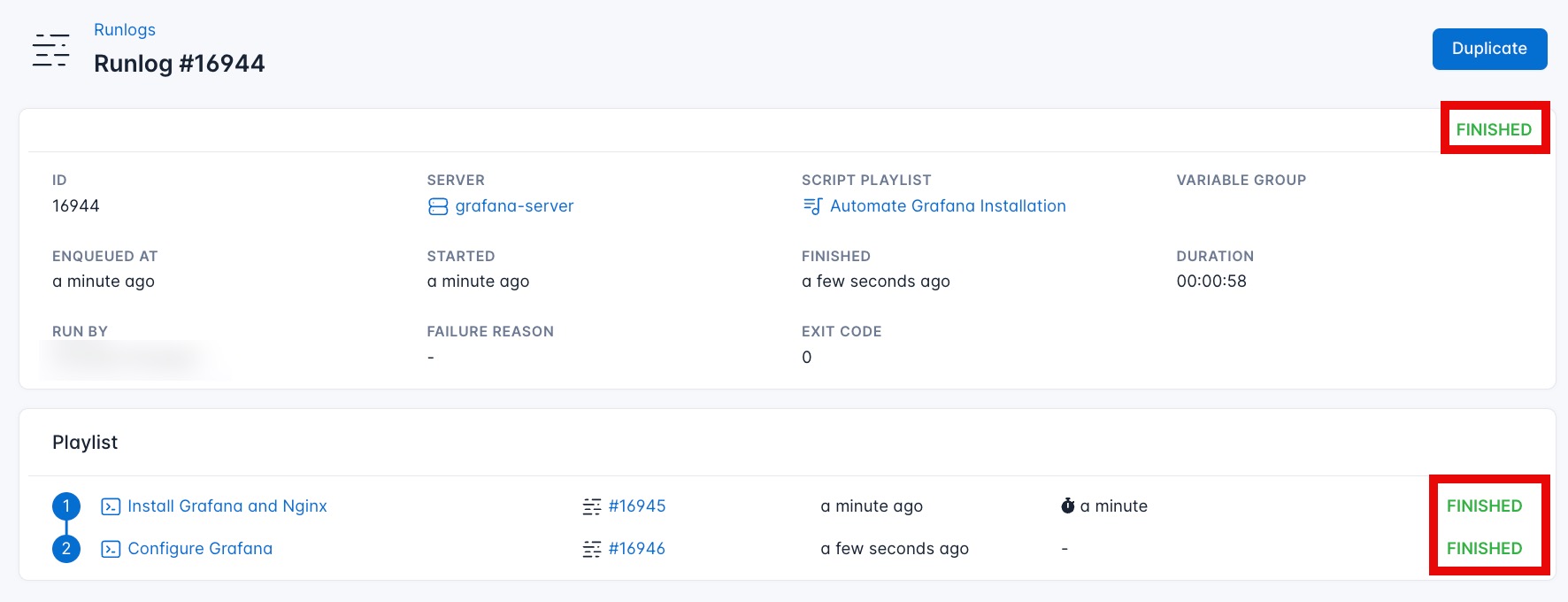 Screenshot of the result of all the script from the script playlist