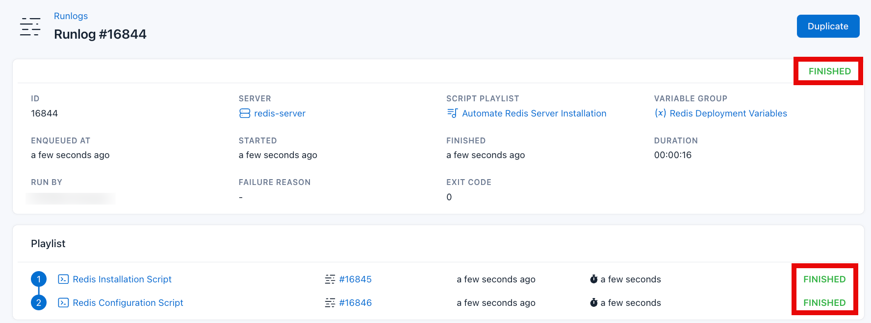 Screenshot of the result of all the script from the script playlist