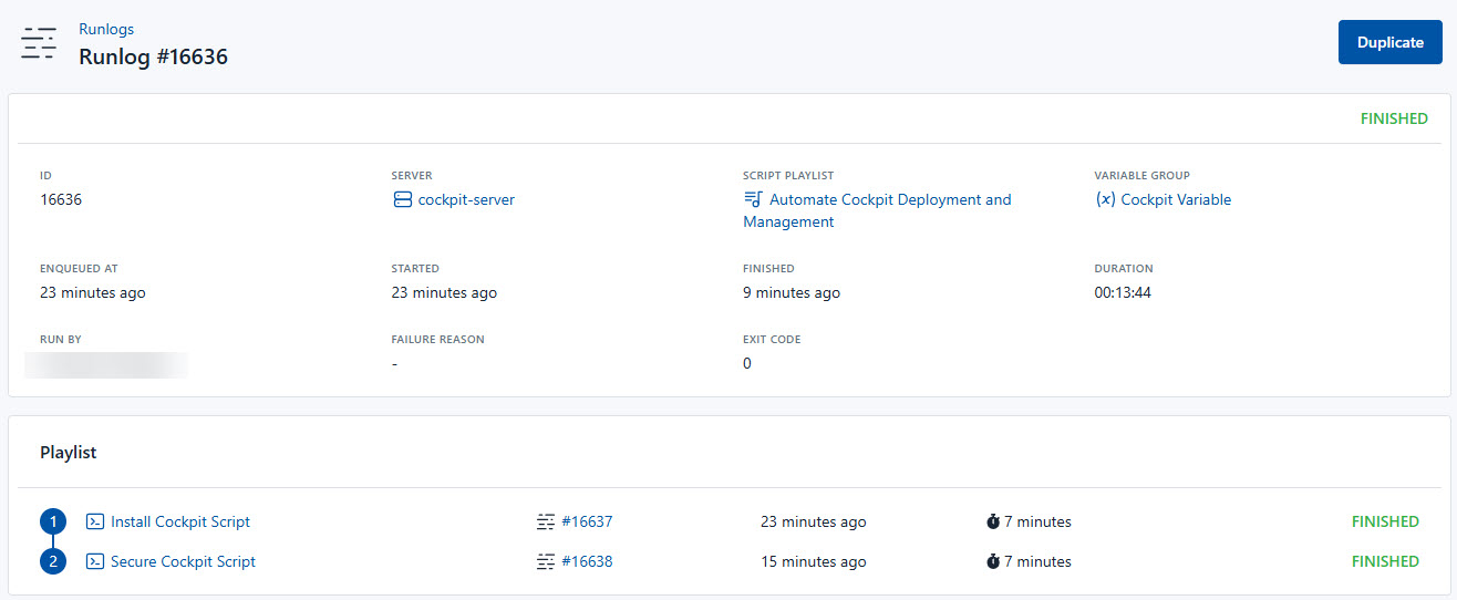 Screenshot of the result of all the script from the script playlist