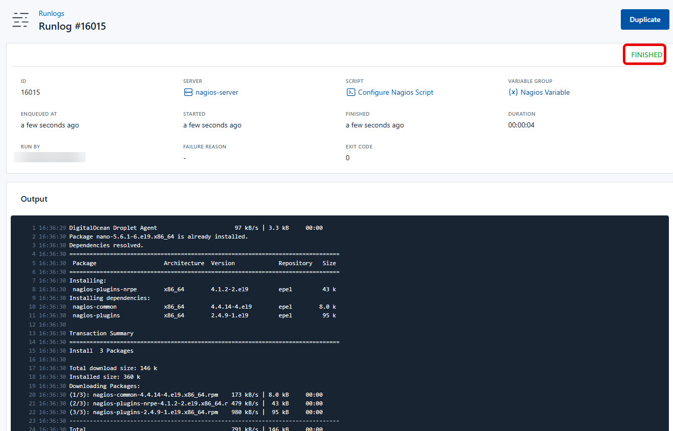 Screenshot of the output of the configuration script
