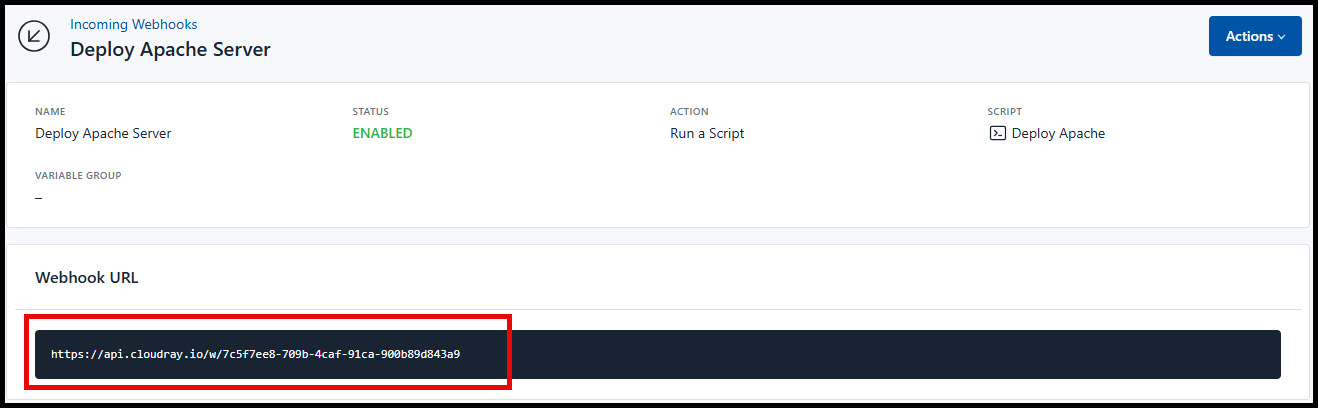 Screenshot of adding an example incoming webhook