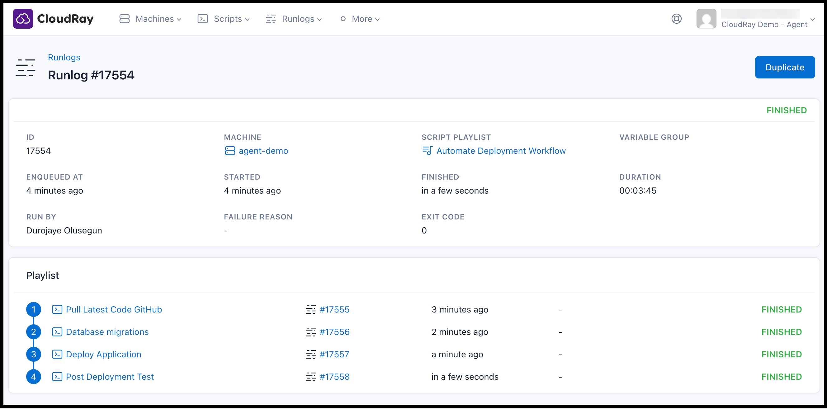 Screenshot of sample result Runlog