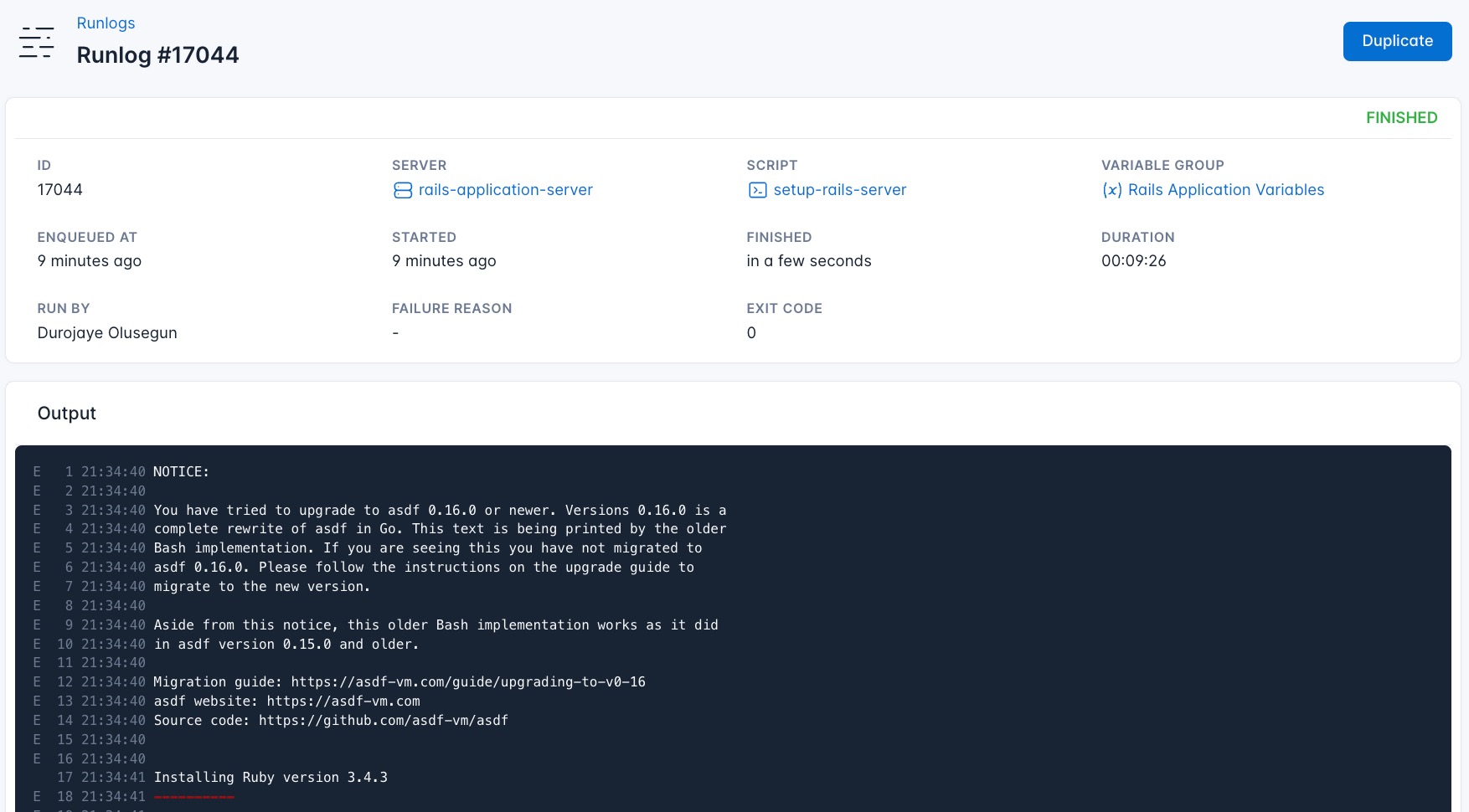 Screenshot of the output of the setup Nextjs script